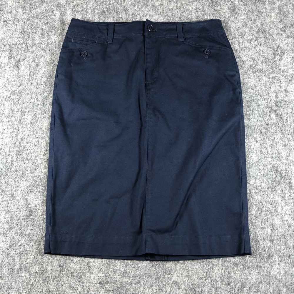 Lauren Ralph Lauren‎ Pencil Skirt Womens 4 Navy Twill Knee Length Stretch